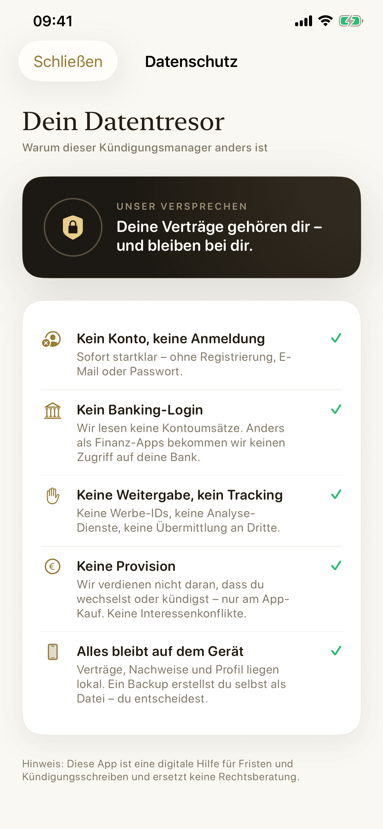 Datentresor: kein Konto, kein Banking-Login, alles lokal