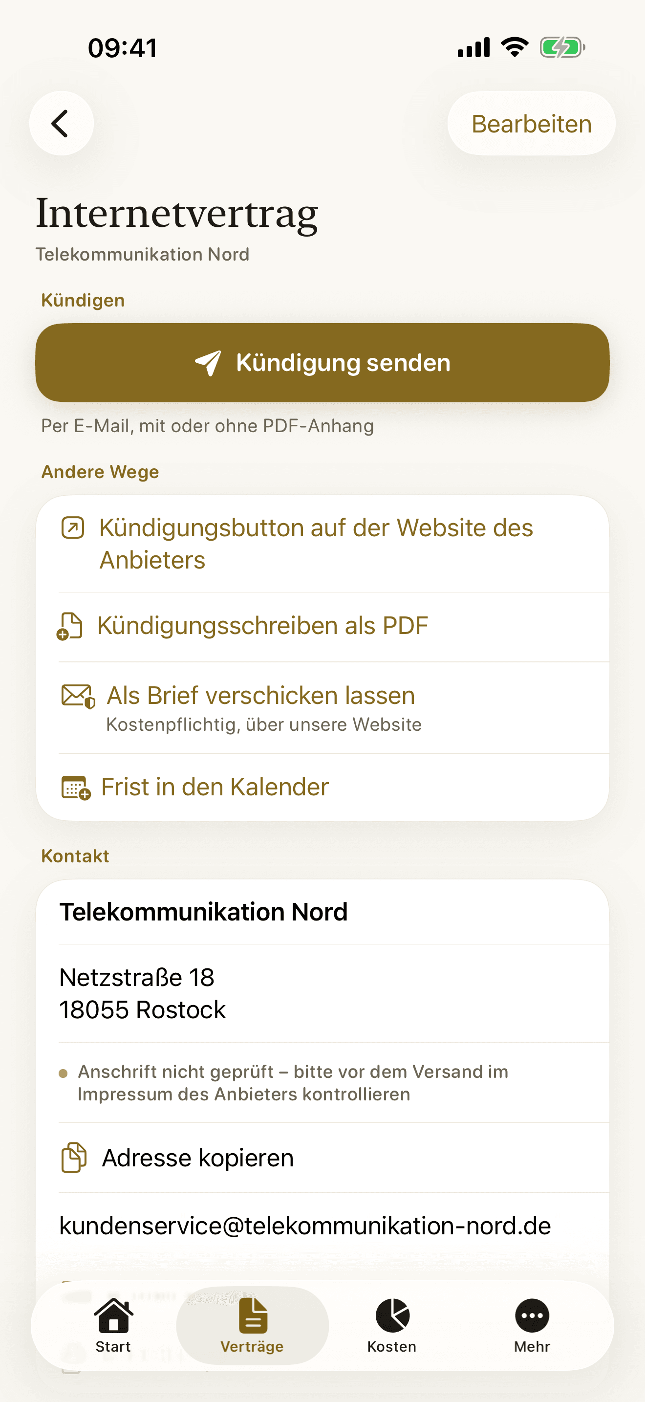 Kündigen: „Kündigung senden“ per E-Mail, PDF oder Kündigungsbutton des Anbieters
