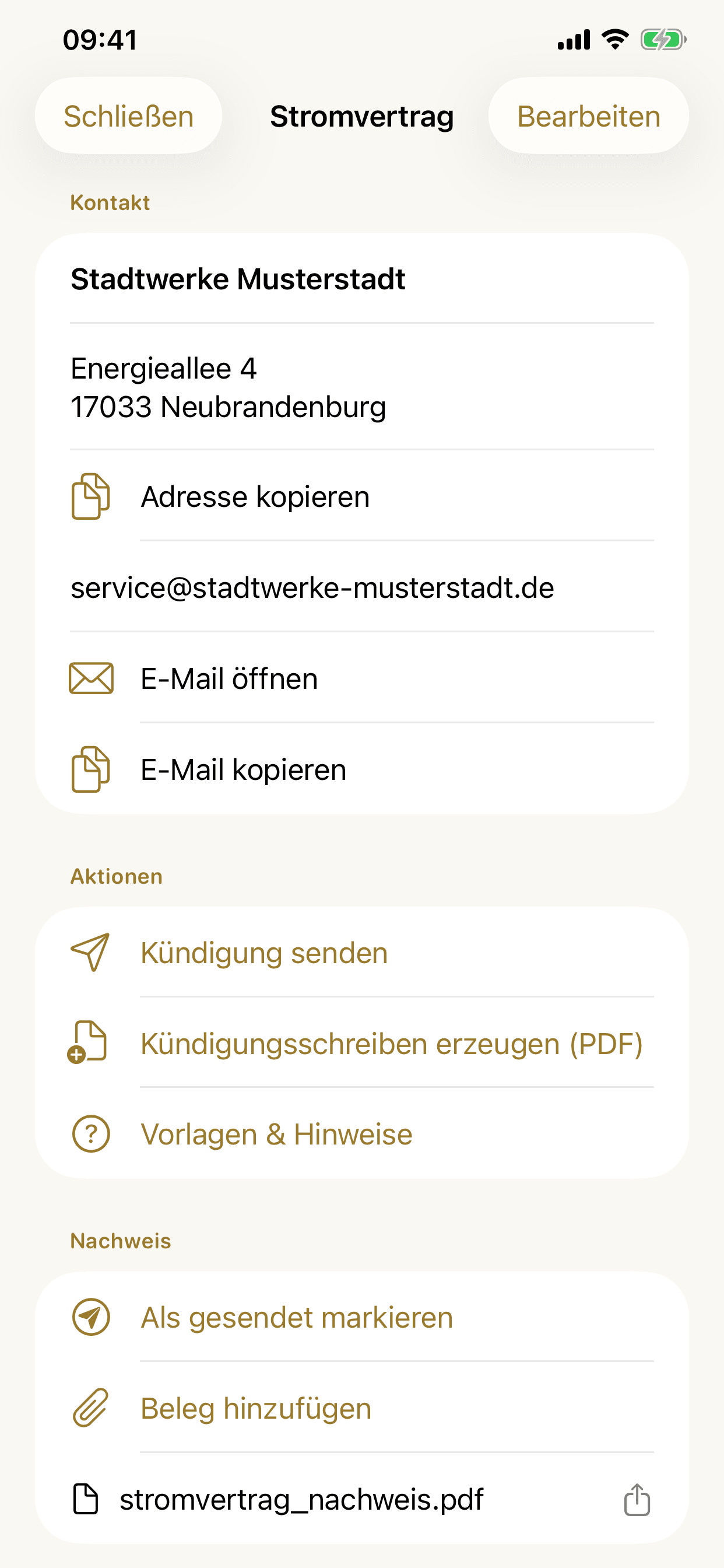 Kündigung senden: PDF erzeugen und Nachweis sichern